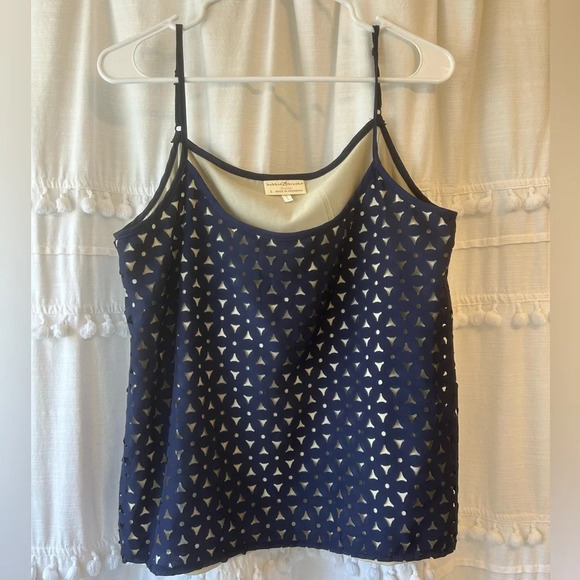 Bobbie brooks blue and beige tank top with cut out design size L - Picture 1 of 6